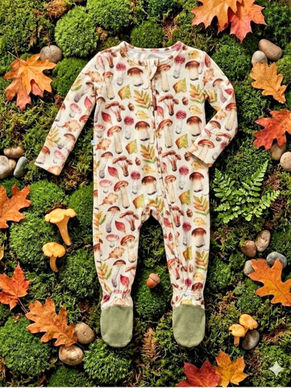 Posh Peanut Alba Mushroom Footie Zippered One Piece Pajamas